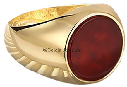 Natürlicher Karneol-Edelstein erstaunlicher Ring, ein wunderschöner 925er Sterlingsilber-roter Stein, flacher runder Ring, cooler Siegelring, Statement-Ring, Gelbgold-Vermeil-Ring (Karneol (gelb)