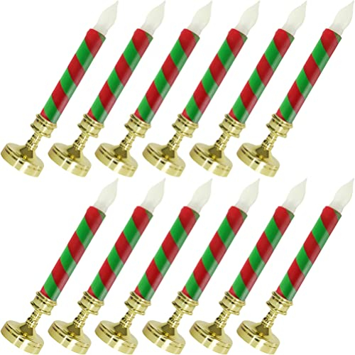 OSALADI 12stücke Elektrische Weihnachtskerzen Flammenlose Kerzen Grünen Streifen Für Stilvolle Weihnachtsdekoration Für Innenräume Und Festliche Anlässe