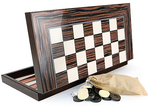 Yenigün Luxus Classic Ebenholz Optik Wood Backgammon Tavla XXL Brettspiel für Erwachsene ab 14 Jahren