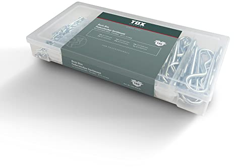 TOX Federstecker - Sortiment aus verzinktem Stahl in übersichtlicher Box - 6 Größen in transparenter Transportbox, 09490201 (150 Stk.)
