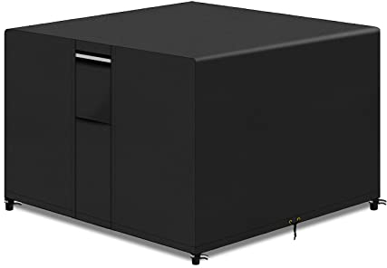 PATIO PLUS Cube Rattan Garden Furniture Table Covers with Air Vent, Heavy Duty 600D Oxford Fabric Furniture Covers Waterproof Windproof Anti-UV for Outdoor Garden Square Table, Black 135x135x71cm