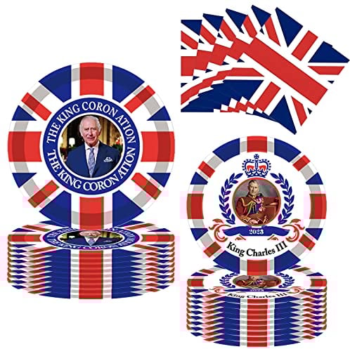 King Charles III Coronation Party Tableware Kit,40Pcs Union Jack Paper Plates Napkins Serviettes Table Cloth Set Table Decoration for King Coronation,Great British UK Royal Street Party Supplies