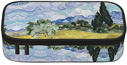 LOUJIN Federmäppchen Große Kapazität für Mädchen Jungen Erwachsene Frauen Organizer Schule Weizenfeld Van Gogh Druck Doppelschicht Bleistift Box Bleistift, farbe, 5.0cm*10.5cm*20.5cm, federmäppchen