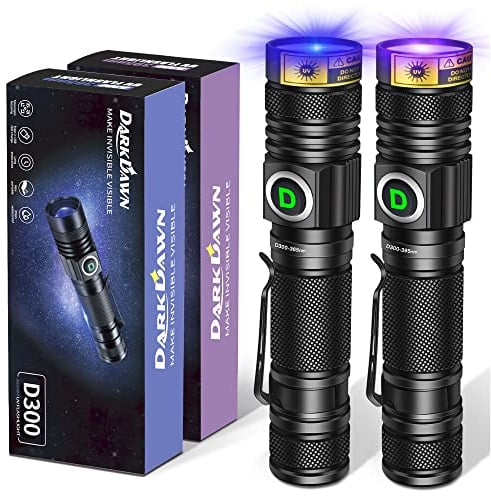 DARKDAWN UV Taschenlampen 365nm und 395nm Licht USB Wiederaufladbare, Ultraviolett-LED-Schwarzlicht Woodsche Lampe, Mini-Detektor für Haustier Urin, Flecken, Uran Glas, Bernstein, Harz Härten, 2 Stück