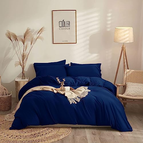 Yorkshire Bedding King Size Duvet Cover Sets Soft Breathable Brushed Microfibre Plain Duvet Cover with Pillow cases Button Closure Quilt Cover Bed Set Navy
