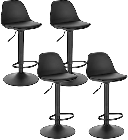 EUGAD Barhocker 4er Set Gepolsterter Drehhocker mit Luftheber-Design, Kunstleder Barstuhl mit Lehne Küchen, Höhenverstellbar, Schwarz, 0651BY-4