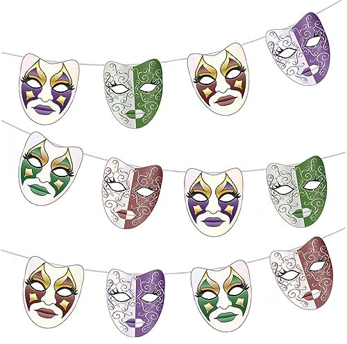 AK Giftshop Masquerade Ball Masks Bunting Party Decorations - 12pcs / 2.5m Ribbon