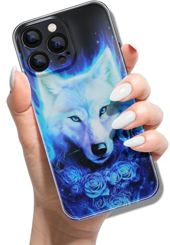 Silicone Case for iPhone 14 6.1 inch Print Animal Pattern Design Soft TPU Bumper Shockproof Cover Black Case for Women Girls Man Boys - Rose Wolf