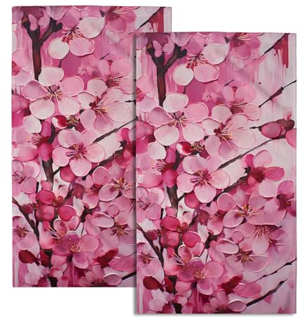 Giwawa Geschirrtücher mit rosa Kirschblüten – Frühlings-Sakura-Blume, Küchentücher, Set mit 2 Aquarell-Blumen-Waschlappen, Blumen, Handtücher für Badezimmer, Spa