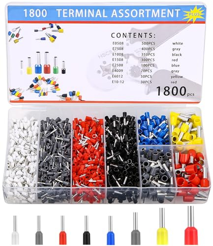 1800 Pezzi Puntalini Elettrici a Crimpare, Crimpatrice Puntalini Set, Terminali a Capicorda 0,5-10mm², Terminali Elettrici per aggraffare le estremità dei cavi