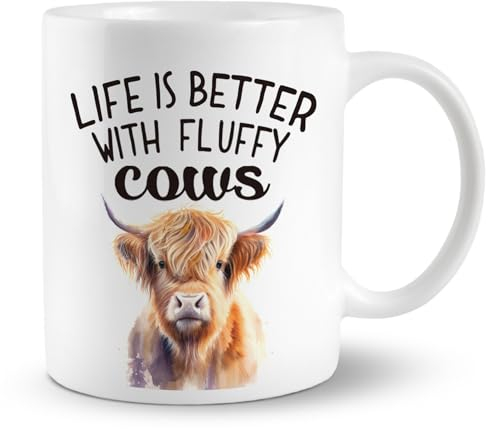 PUHEI Tasse à café en céramique avec vache Highland, cadeau pour les amateurs de vaches, cadeaux pour les amateurs de vaches, femmes et hommes