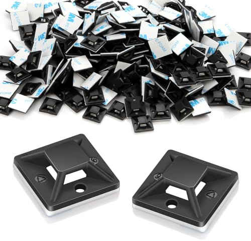 240 Piezas Sujeta Cables Pared Adhesivo 20mm x 20mm Soporte Cables Adhesivo Taco Bridas Sujetacables Autoadhesivos Bridas Plástico para Cables para Fijar y Gestionar Todo Tipo de Cables (Negro)