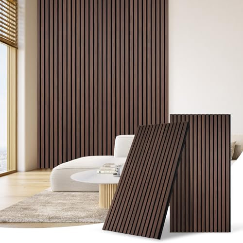 DOLLAR BOSS Wood Panels for Walls, Acoustic Wall Panels 120x60cm 2PC, Sound Absorbing Wooden Slats, Decorative 3D Wall Panels, Modern Wall Decor for Office, Bedroom, Kitchen, Ebony