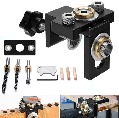 Kit foro tasca da 3-in-1 Kit Jig, Helmsyde 8/10/15 mm foro tascabile tassello DOWEL Modello di perforazione set con clip di posizionamento Guida per trapinatore regolabile Localatore