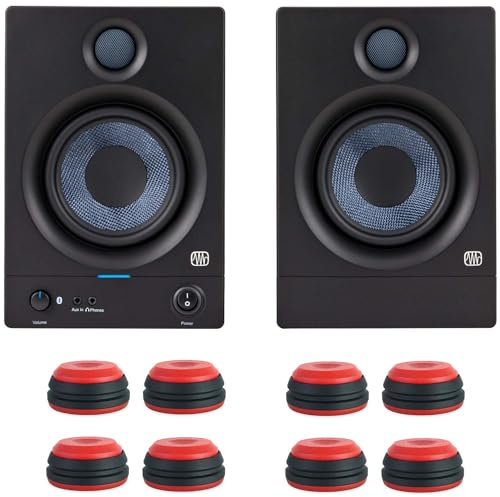 PreSonus Eris 5BT Aktive Bluetooth Studio Monitor-Boxen Lautsprecher 2nd Gen 1 Paar + keepdrum Schwingungsdämpfer Boxen-Füße rot