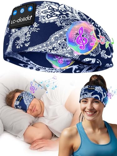LC-dolida Sleep Headphones Headband Bluetooth 5.4, Super Soft 16 Hours Playback Sleep Headphones Sports Headphones for Men and Women, Headband Headphones with Microphones for Travel, Jogging, Yoga