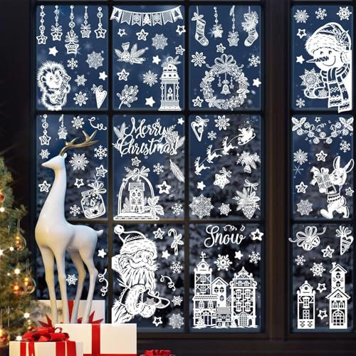SansRealmL Imagen de la ventana Navidad zee9 juego de ventanas decoración navideña: Santa Claus y muñecos de nieve autoadhesivos pegatinas navideñas, ventanas de invierno de la casa infantil