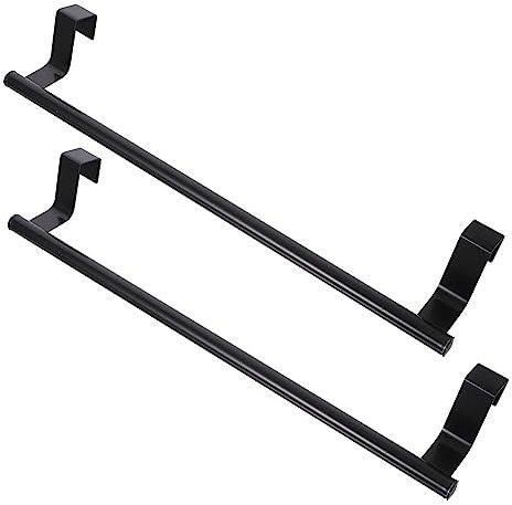 2Pcs Black Stainless Steel Towel Rack over Door No Drill Design for Bathroom and Kitchen Storage