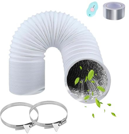 HTTYHT 150 mm Blanco Tubo Flexible de Salida de Aire 2 m con 2 Abrazaderas Acero Cinta y cuchillo conducto flexible de PVC para Extractor de Aire Climatización Secadora Campana Extractora
