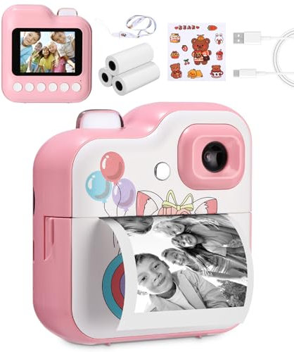Ixydor bambini fotocamera istantanea, 1080P 2,4 pollici schermo fotocamera digitale bambini con 3 rotoli di carta di stampa e 32 GB di carta, regali per ragazzi e ragazze 3-12 anni