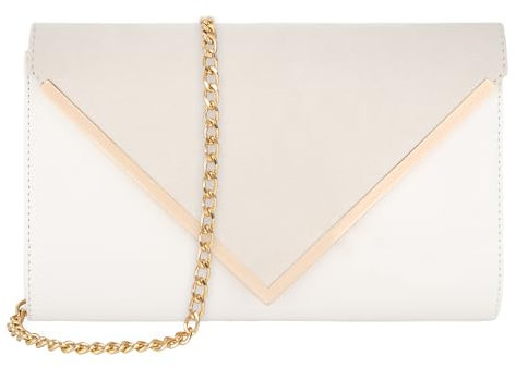 Pandalein Damen Clutch Samt Abendtasche Envelope Tasche Elegant Handtasche Brauttasche Umhängetasche mit Kette für Hochzeit Wedding Prom Party, Weiß