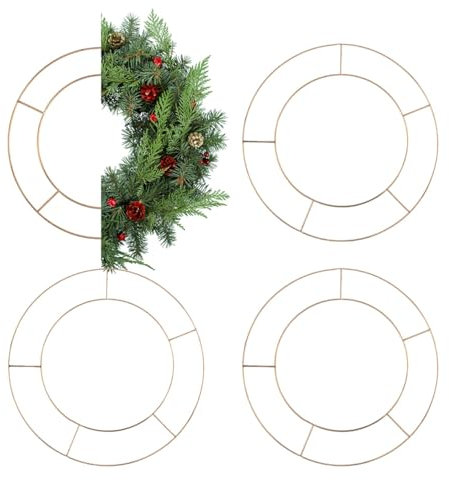 Caliko 4 Pcs 14 Inch Wreath Ring, Metal Wire Wreath Frame for Wreath Making Supplies Floral Craft, DIYs & Front Door Decor | Wreath Base for New Year Halloween Valentines & Christmas Wreath Making Kit