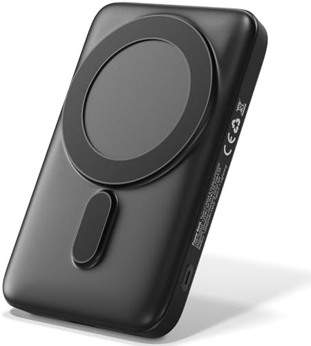 Powerbank USB-C [10.000mAh] Schwarz - Portable Charger Wireless Magnetische Powerbank Induktion, Wireless Charger, QC 22,5 W & PD 20 W Fast Charging, Integrierter Type-C Eingang, LED Batterieanzeige