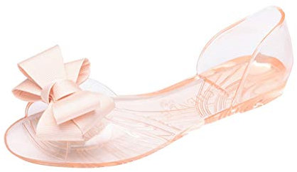 Jelly Schuhe Damen Flache, Sommer Gelee Sandalen Frauen Fliege Jelly Sandalen, Anti-Rutsch Atmungsaktive Damenschuhe Gelee Schuhe Kristallklare Open Toe Freizeitschuhe Weiche Strand Sandalen