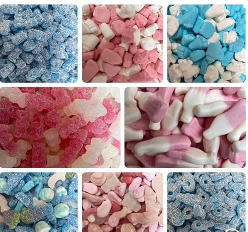 Baby Shower New Baby Sweets Pick n Mix Blue or Pink Gummy, Fizzy or Jelly (1kg, Pink + White Teddy Bears)