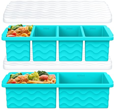 Bandejas de silicona para congelador con tapa para sopa, moldes grandes de cubitos de hielo de 1 taza y 2 tazas, recipientes de almacenamiento de alimentos para preparación de comidas, congelar