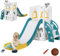 AIYAPLAY Kinderrutsche, 4 in 1, Kleinkinderrutsche mit Basketballkorb, Teleskop Klettergerüst Rutsche mit Basketball für Kinder 1-3 Jahre, Indoor, Gelb 70 x 177 x 92 cm