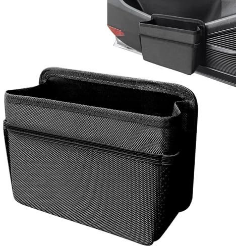 Oiieco Car Side Door Trash Can, Foldable Portable Leather Car Bin Trash Can, Mini Rubbish Garbage Bins for Front and Back, Dustbin Garbage Organizer Holder For Universal for SUV, Truck, RV (Black)