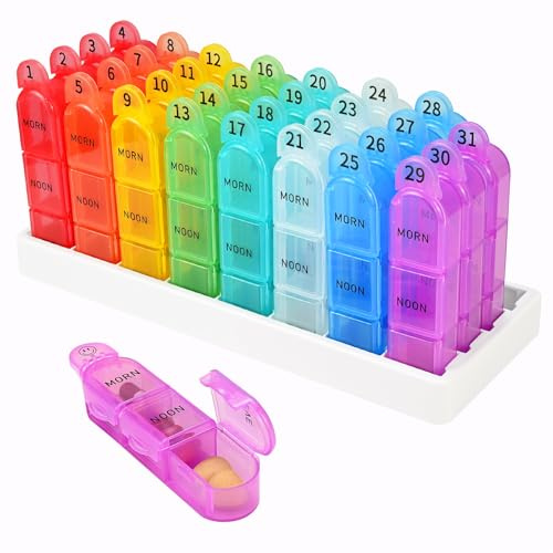 Monthly Pill Organiser - 3 Times a Day 1 Month Pill Box Daily Medicine Organiser Moisture-Proof BPA Free 30 Day Medication Organizer Tablet Dosette Box for Vitamins/Fish Oil/Supplement (Colour)