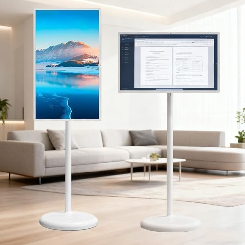 aromaoveite 27-Inch Portable Smart Tv, 1080p Smart Portable Wireless Touchscreen Tv, Movable Touchscreen, 7800mah Battery, Supports 360-Degree Rotation, Comes With A Voice Remote Control. 4+64GB