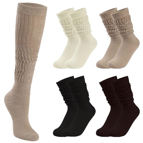 4 Paar Stulpensocken Damen 34-42,Lange Kniestrümpfe,Warm Dick Stiefelsocken
