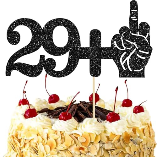 Tourima 30. Geburtstag Cake Topper, lustige Tortendeko für Mann und Frau | Schwarzer Cake Topper mit „29+“-Motiv und frechem Handzeichen sorgt als witzige Tortendeko zum 30. Geburtstag für Lacher.