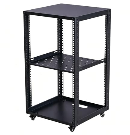 12U Server-Rack mit offenem Rahmen, verstellbares Regal, Netzwerkausrüstungsschrank, robustes mobiles AV-Rack mit Feststellrädern für Heimstudio und Datenraum