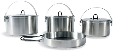 Tatonka Family Cook Set L (4-teilig) - Camping-Kochgeschirr aus Edelstahl - Bestehend aus einer Pfanne und 3 Töpfen mit Deckel, Silber