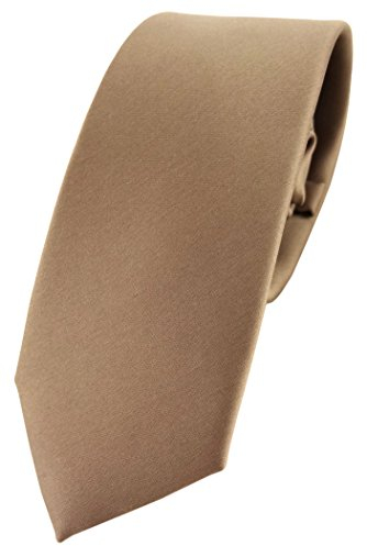 TigerTie Herren Krawatte 6 cm schmale Satin Tie in braun goldbraun beigebraun einfarbig uni Business, festliche Veranstaltungen und Freizeit