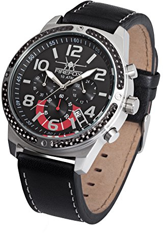 FIREFOX Skydiver FFS20-102a schwarz/Carbon Edelstahl Lederarmband Dornschließe Herrenuhr Chronograph 10 ATM Prüfdruck