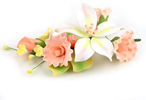Pati-Versand Feinzucker Bouquet Curly, Rose Freesia - Kuchendekoration - Geburtstag, Hochzeit - Pastellfarben - Weiß, Rosa