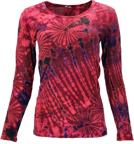 Unikat Batik Shirt, Boho Langarmshirt, elastisch, figurbetont, hellblau | 95 % Viskose, 5 % Elastan, Slim Fit, einzigartiges Batik-Muster, handwaschbar, ideal für Freizeit und besondere Anlässe