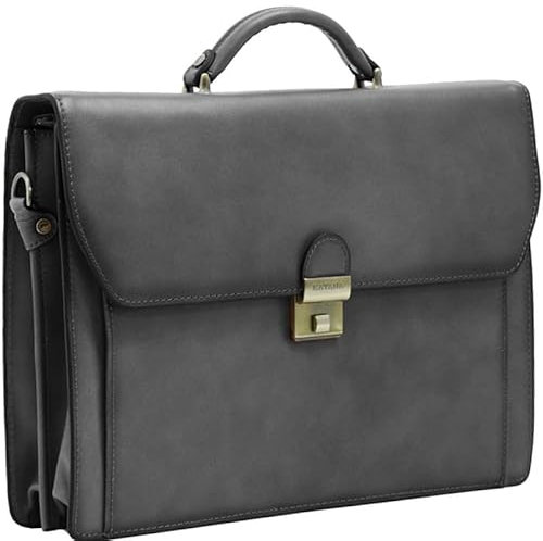 Katana - Cartable en Cuir 2 Soufflets - Noir - 29.5 x 38.5 x 12 cm - Noir