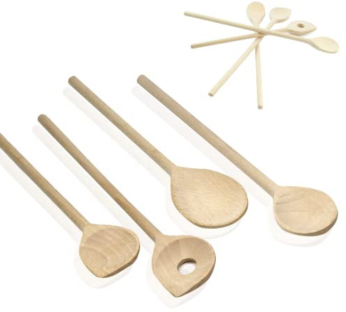 Smart-Planet Küchenutensilien Set 4 verschiedene Holzlöffel zum Kochen - (Rund/Oval/mit Ecke/gelocht mit Ecke) Kochlöffel aus Hartholz Holzkochlöffel