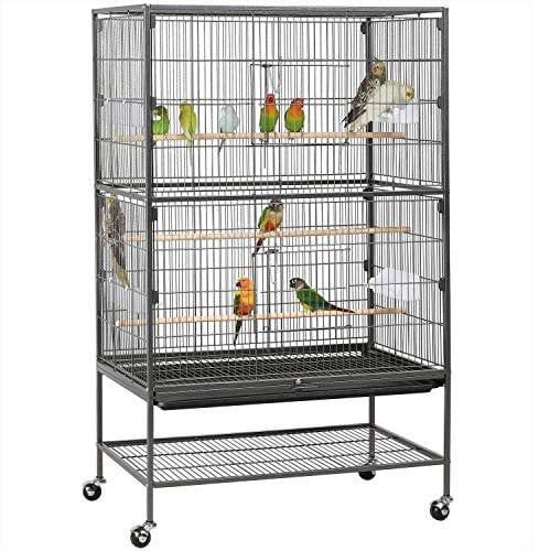 Yaheetech Grande Cage Oiseau sur Pied Volière Canaries Perroquet Grosses Perruches Cacatoès Ara Cage Oiseaux sur roulettes 2 Étages avec Support 79 x 52 x 132 cm