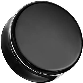 beyoutifulthings Ohr-Plug Obsidian Stein Schwarz Ohr-Piercing Ohr-Schmuck Ohr-Tunnel Double Flared Sattel-Verschluss 12mm