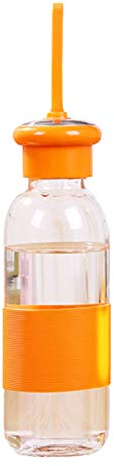 Gourde en Verre avec Housse en Silicone Gourde Infusion Anti-BrûLure Gourdes pour Maison ÉCole Et ActivitéS ExtéRieure Orange,500ml