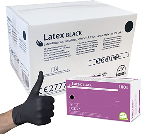 Medi-Inn Latex Black Einmalhandschuhe schwarz puderfrei (Größe M, 10 x 100 = 1000 Stück)