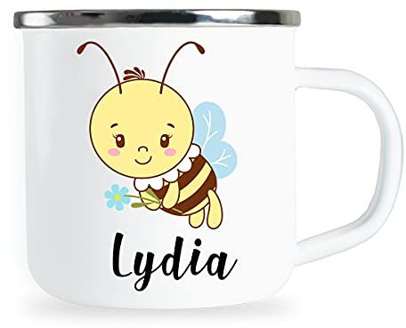 Mug pour enfants personnalisé avec nom et motif joli abeille mug en émail cadeaux individuels enfant anniversaire idée de cadeau pour enfants fille garçon mug en métal tasse en émail