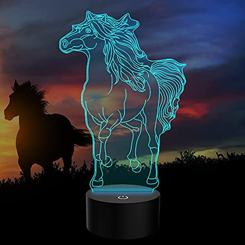 PONLCY Pferd Led Nachtlicht, 7 Farben 3D Illusion Lampe, USB Touch Switch Schreibtischlampe, Schlafzimmer Dekoration Tischleuchten Lichter für Kinder Weihnachten Geburtstag Geschenke